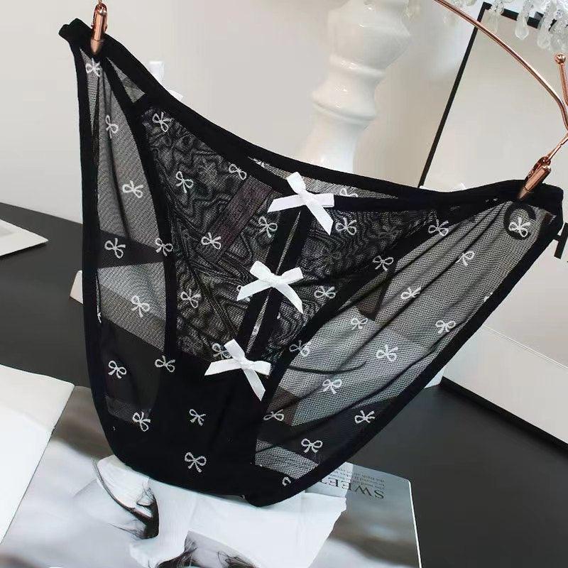 Black Bow Print Lace Briefs - Rock Candy