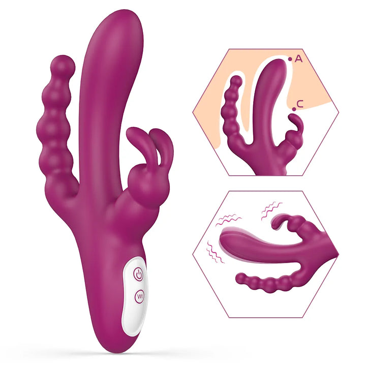Triple Motor Rabbit Vibrator with Anal Beads - Rock Candy