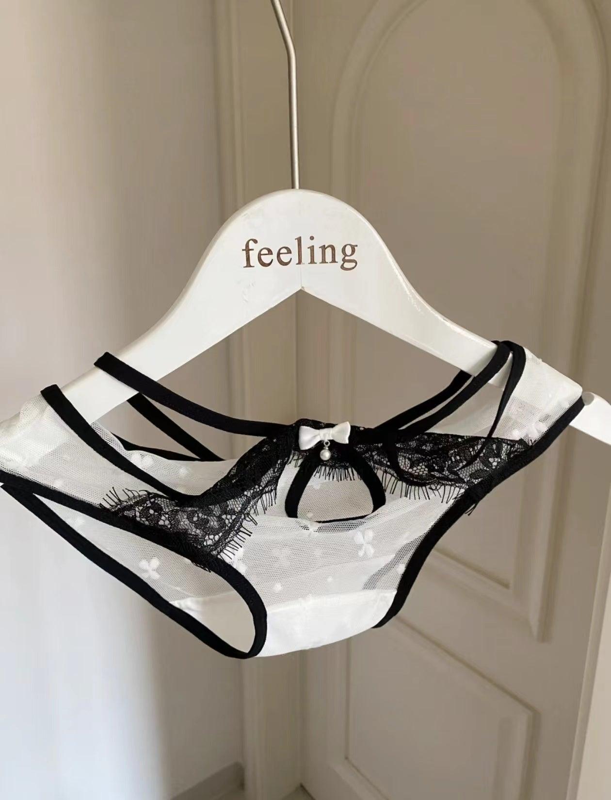 French lace black and white mesh low waist briefs - Rock Candy