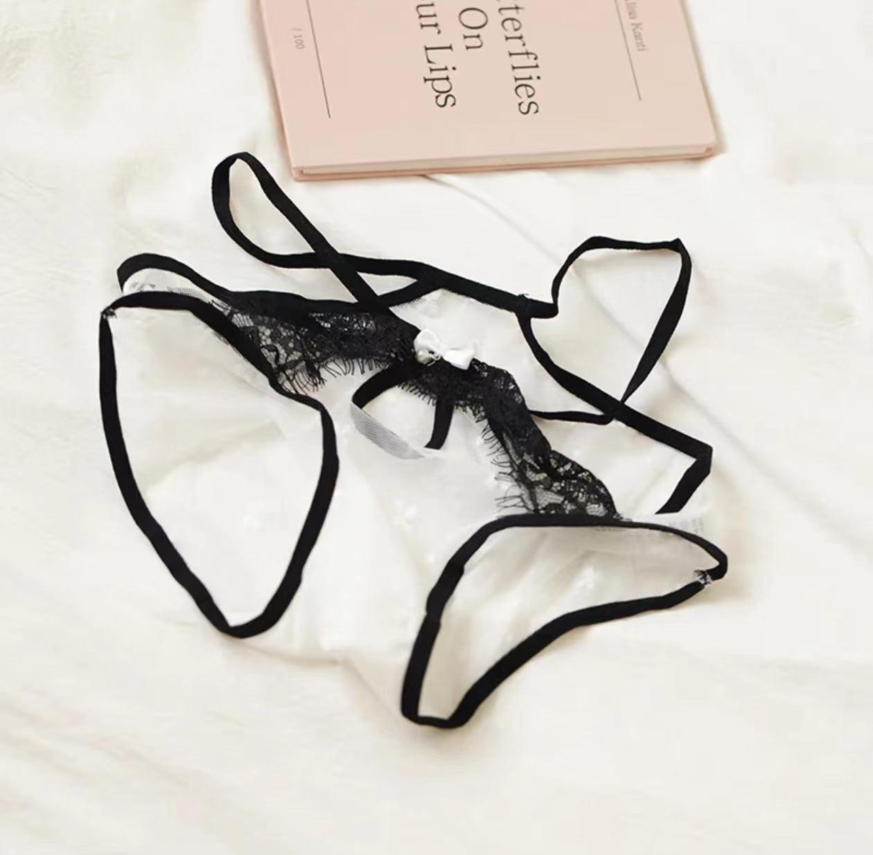 French lace black and white mesh low waist briefs - Rock Candy