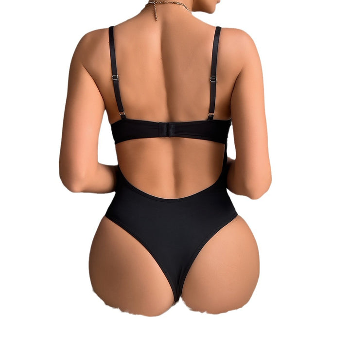 Retro Print Mesh & PU Leather Bodysuit - Crisscross Straps with Bow Accents - Rock Candy