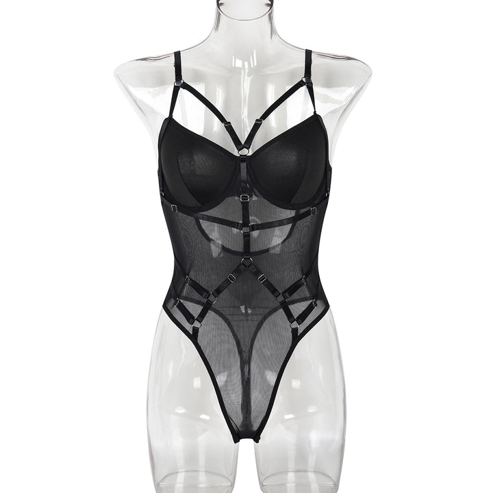 Elegant Lace-Up Bodysuit - Sexy Pure Color Contrast Lingerie - Rock Candy