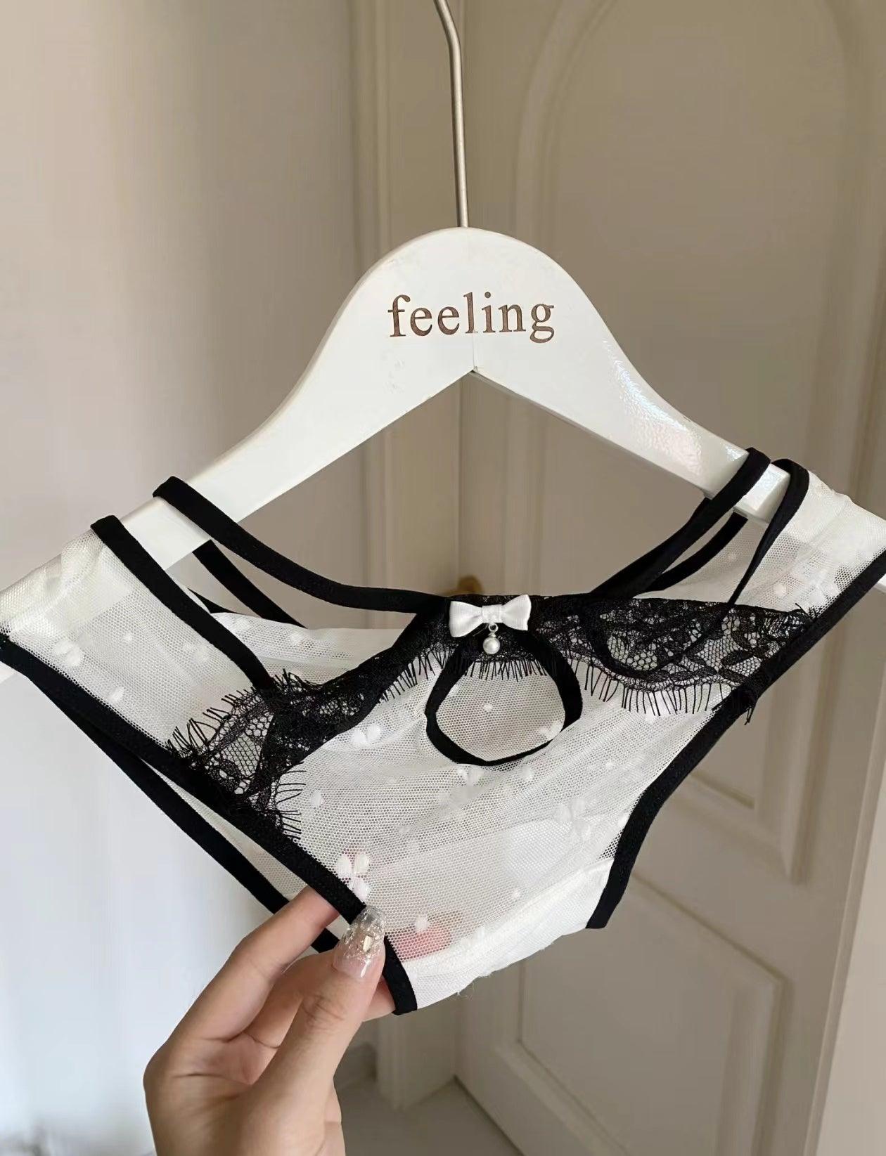 French lace black and white mesh low waist briefs - Rock Candy