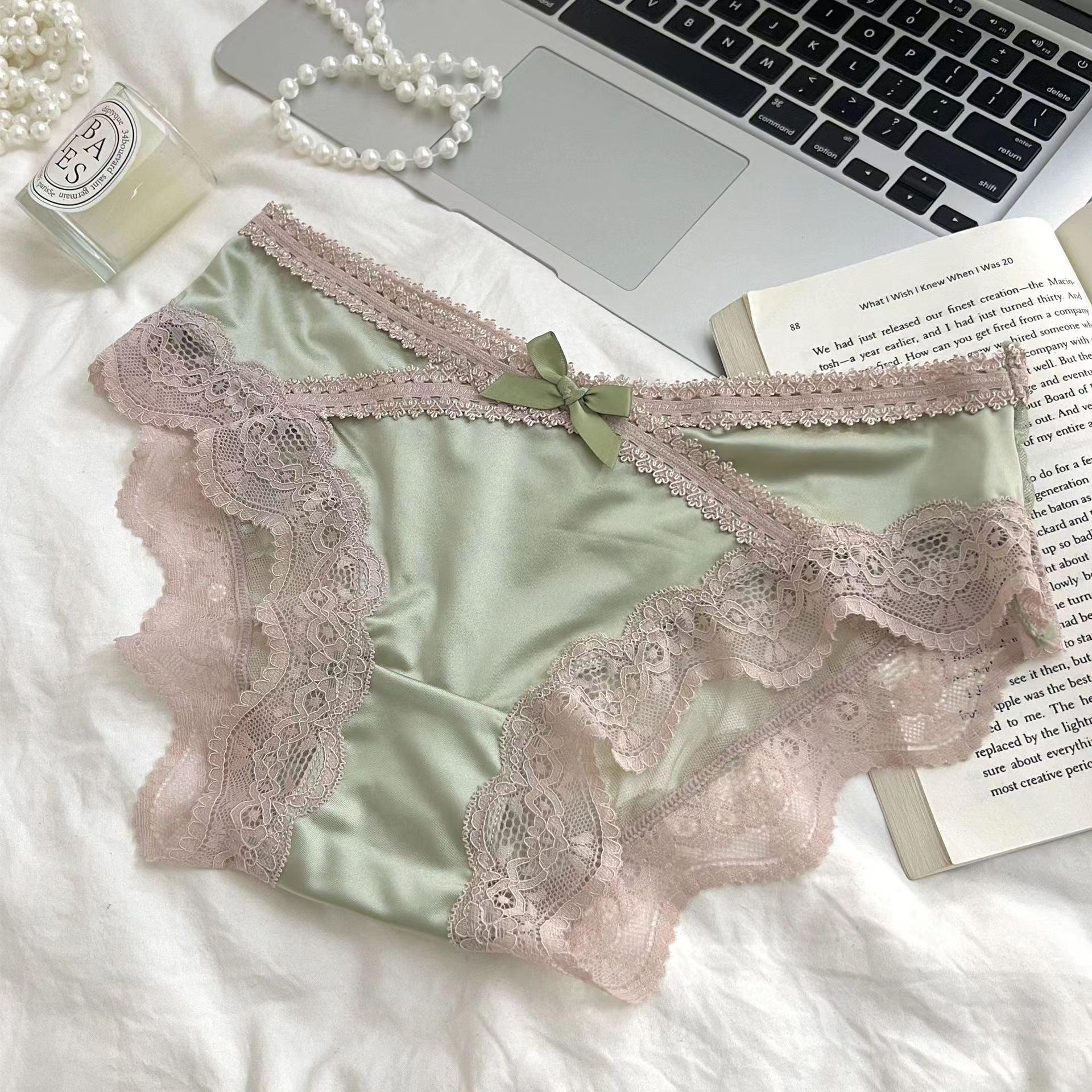 Green Bow Lace Colorblock Briefs - Rock Candy