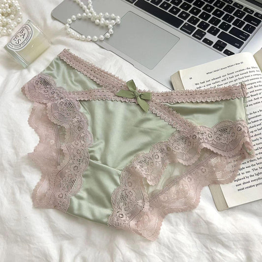 Green Bow Lace Colorblock Briefs - Rock Candy