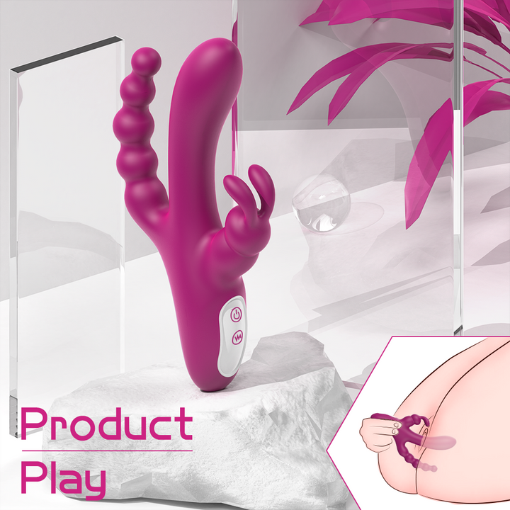 Triple Motor Rabbit Vibrator with Anal Beads - Rock Candy