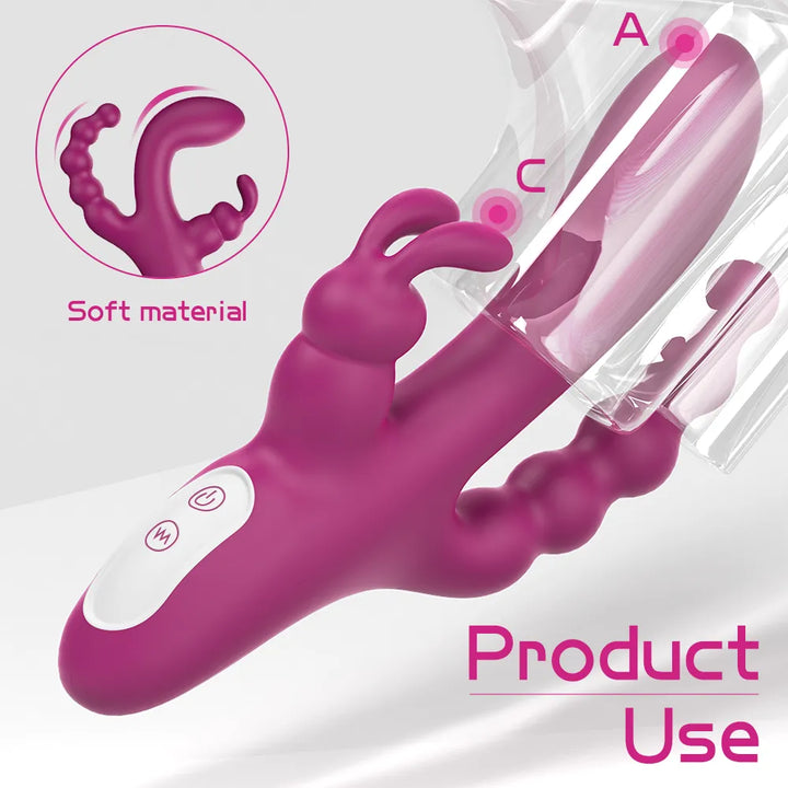 Triple Motor Rabbit Vibrator with Anal Beads - Rock Candy