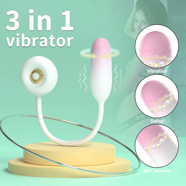 Pink-White Gradient Egg Vibrator with Rotating Beads - Rock Candy