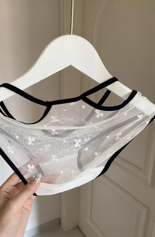 French lace black and white mesh low waist briefs - Rock Candy