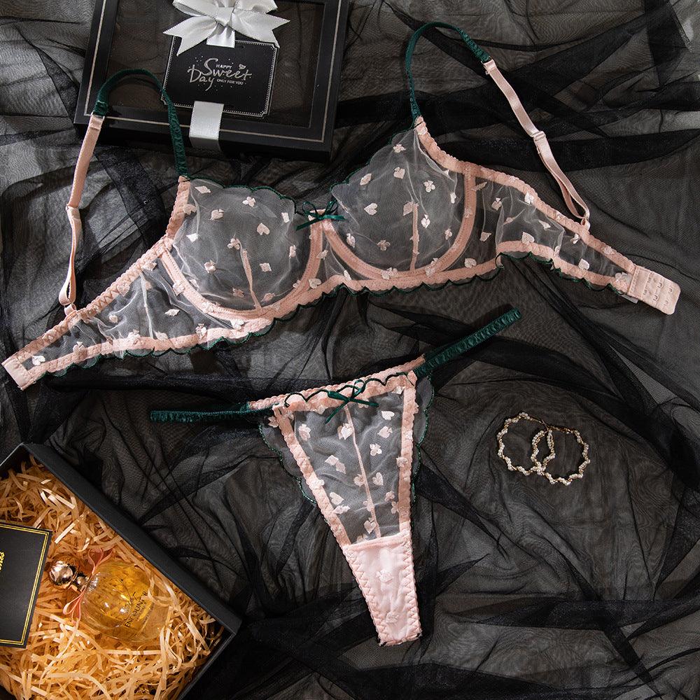 Solitaire embroidered sheer lace bra set - Rock Candy
