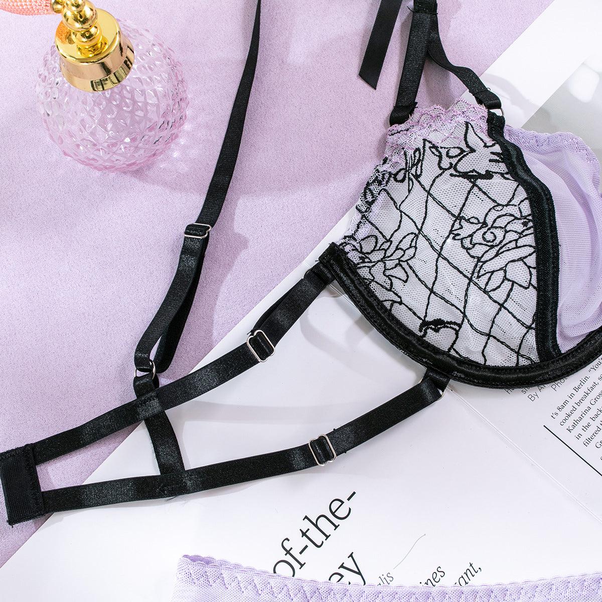 Lace Embroidered Mesh See-Through Butterfly Garter - Rock Candy