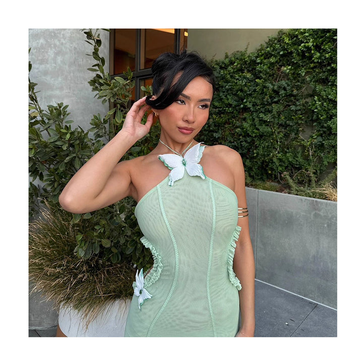 Mint Green Cut-Out Evening Gown with Butterfly Accents - Rock Candy