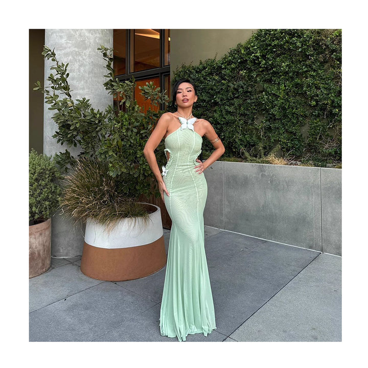 Mint Green Cut-Out Evening Gown with Butterfly Accents - Rock Candy