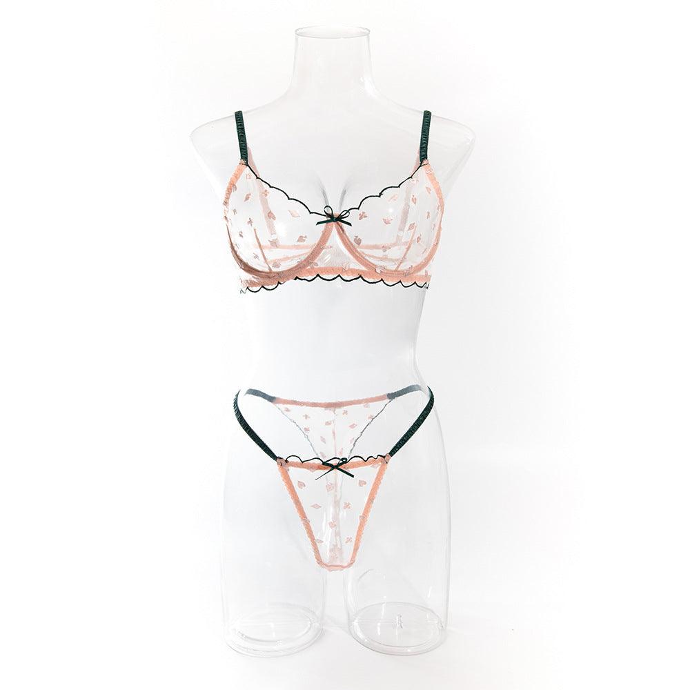 Solitaire embroidered sheer lace bra set - Rock Candy