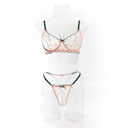 Solitaire embroidered sheer lace bra set - Rock Candy