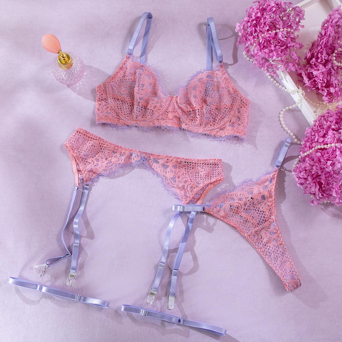 Pink Lace Garter Lingerie Set - Rock Candy