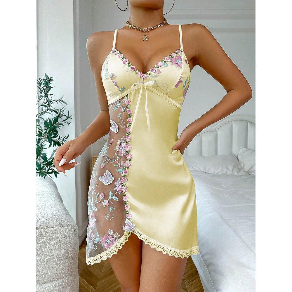 Lace see-through temptation nightdress thong two-piece set - Rock Candy