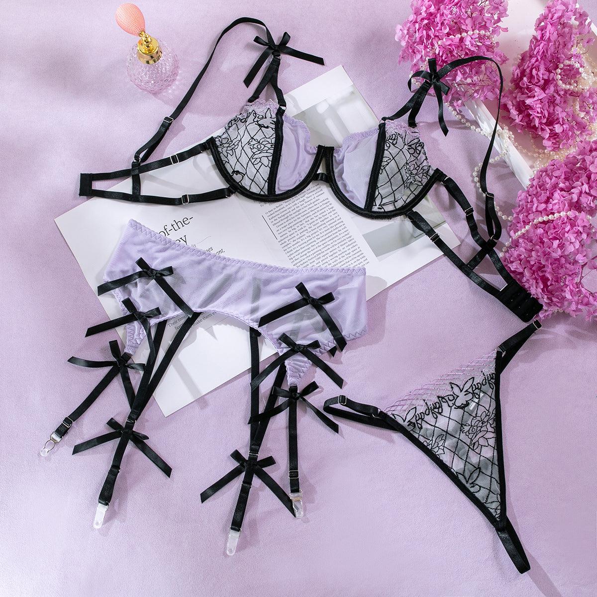 Lace Embroidered Mesh See-Through Butterfly Garter - Rock Candy