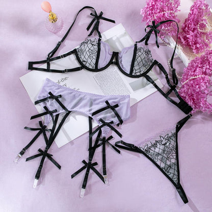 Lace Embroidered Mesh See-Through Butterfly Garter - Rock Candy