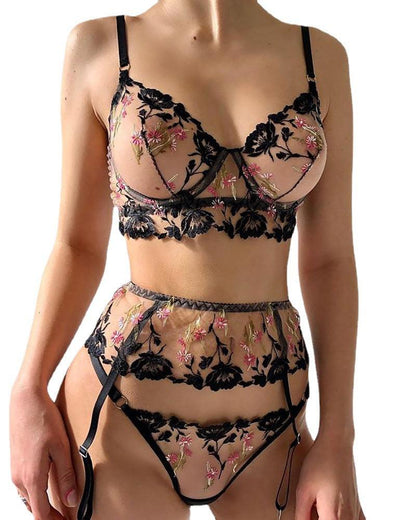 Black lace petal see-through underwear set - Rock Candy
