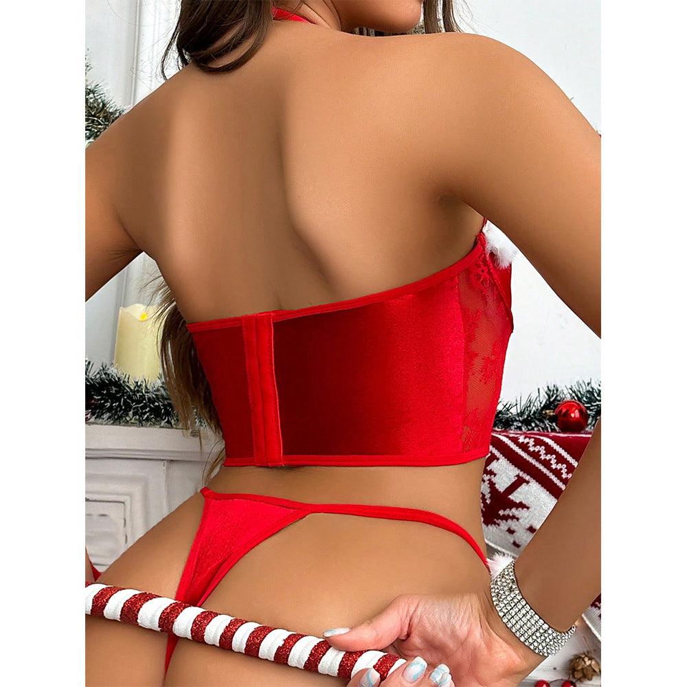 Christmas Passion Uniform Tube Top Thong Two-piece Set - Rock Candy