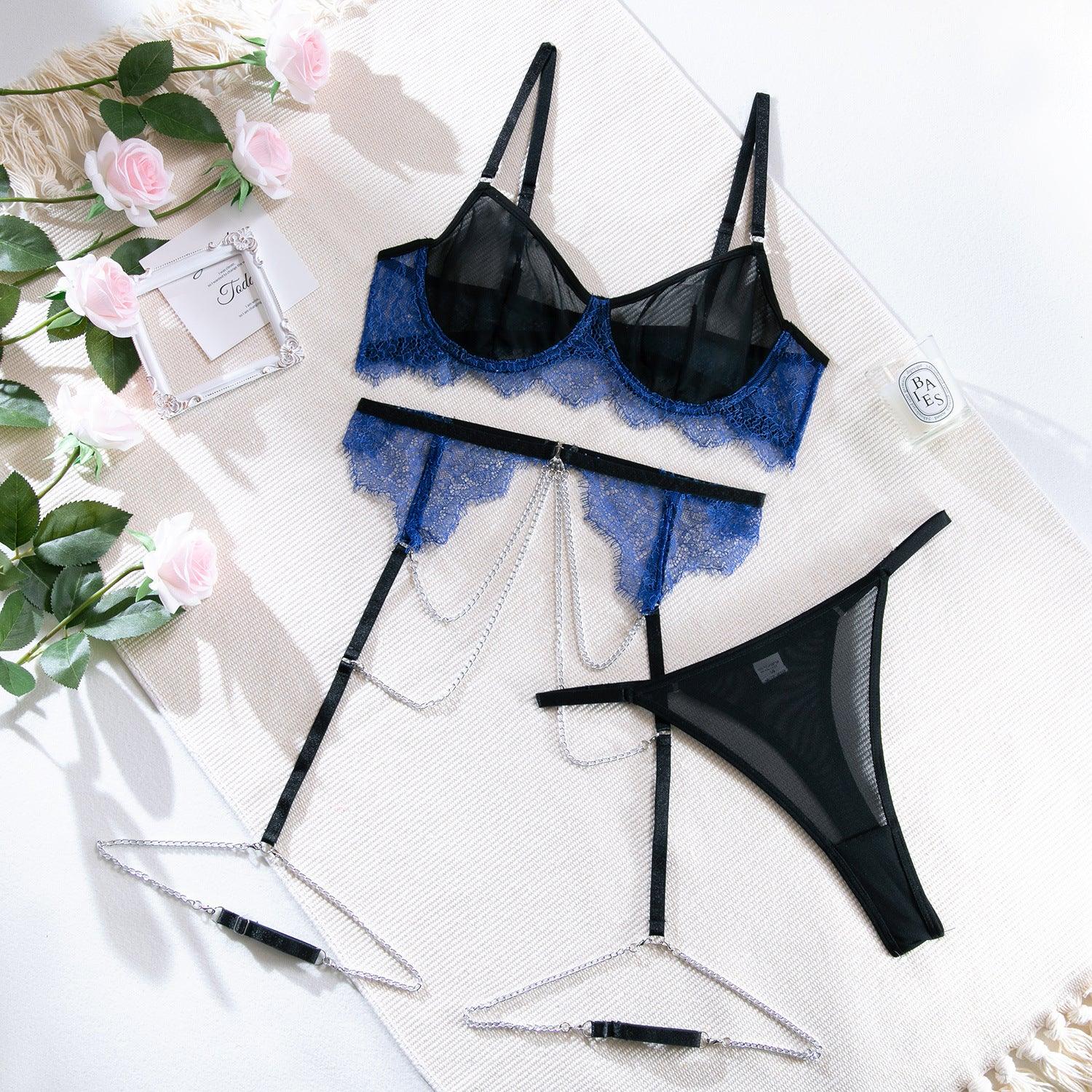 Blue Lace Chain Lingerie Set - Rock Candy