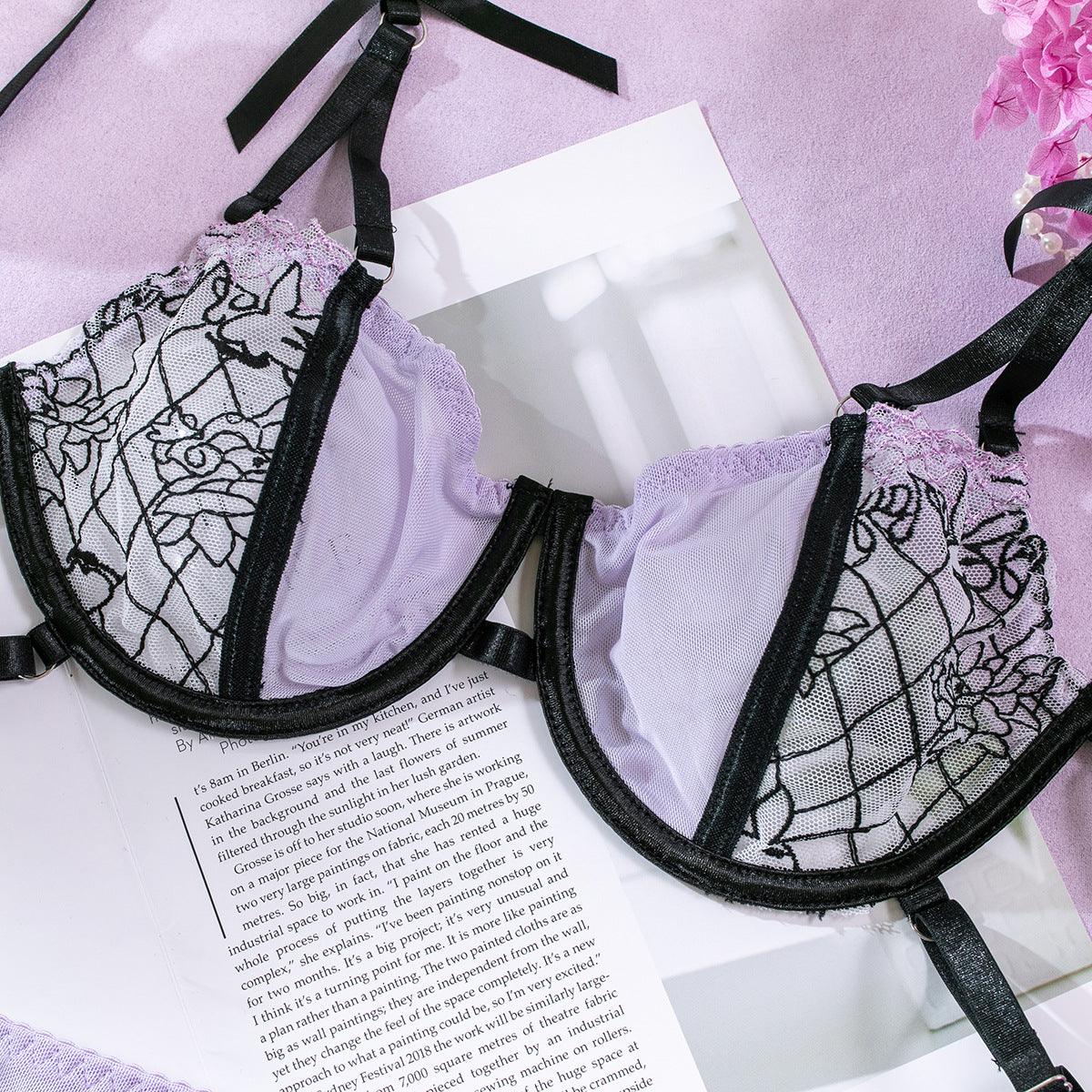 Lace Embroidered Mesh See-Through Butterfly Garter - Rock Candy