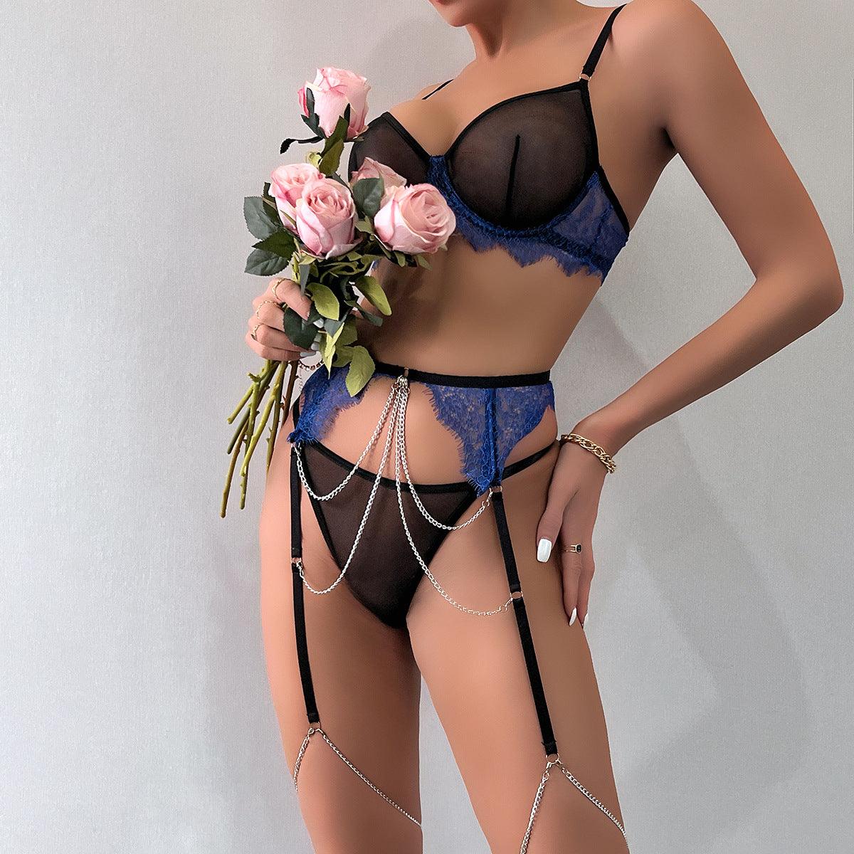 Blue Lace Chain Lingerie Set - Rock Candy