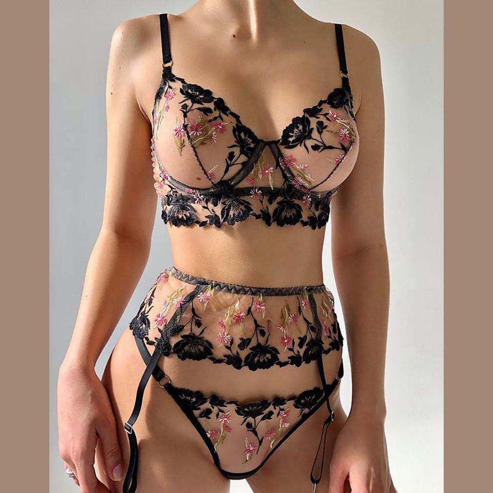Black lace petal see-through underwear set - Rock Candy