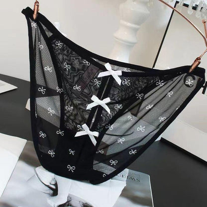 Black Bow Print Lace Briefs - Rock Candy
